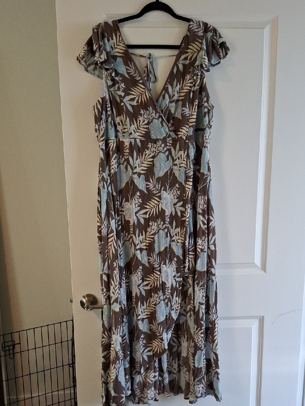 Torrid Brown Maxi Romper Dress with Light Blue and Cream Floral Print